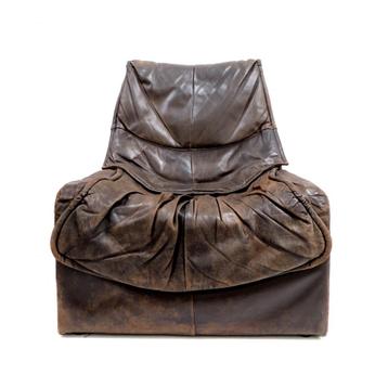 2x Vintage leren Brutalist fauteuil Gerard van den Berg beschikbaar voor biedingen