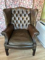Fauteuil d'oreille en cuir vert Chesterfield vintage antique, Enlèvement