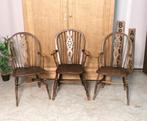 Set van 3 antieke Engelse stoelen in eik met leuning, Ophalen