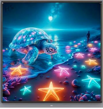 Diamond painting Glow-in-the-Dark Schildpad Zeester, 50x50 beschikbaar voor biedingen