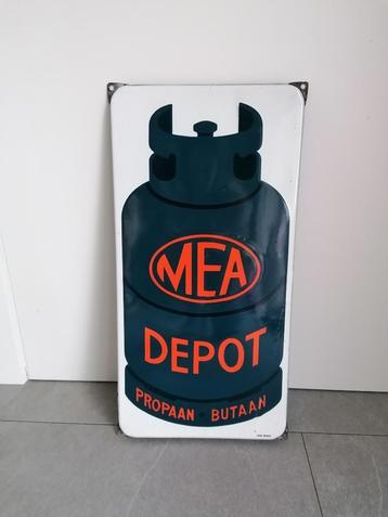Plaque émaillée Dépôt MEA - bouteille de gaz - Emrec Eemnes, Enlèvement ou Envoi, Utilisé, Panneau publicitaire
