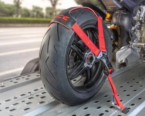 Motorfiets transport spanriemen voor- en achterwiel, Auto diversen, Aanhangwagen-onderdelen, Zo goed als nieuw, Ophalen