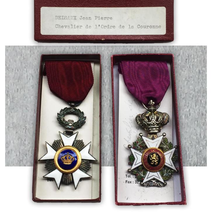 🚨TWEE ORDERS: LEOPOLD I + KROON MET NAAM J.P. DELSAUX, Verzamelen, Militaria | Algemeen, Landmacht, Lintje, Medaille of Wings
