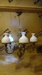 Luster in messing met 1 reserve glaskap, Huis en Inrichting, Lampen | Kroonluchters, Ophalen of Verzenden, Gebruikt, Glas