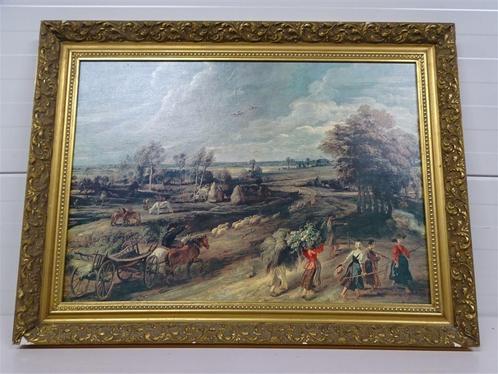 A5068 Terugkeer van de boeren na de werkdag op het veld [Sch, Antiek en Kunst, Kunst | Schilderijen | Klassiek, Ophalen of Verzenden
