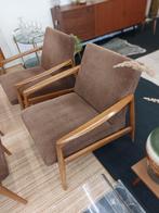 Vintage fauteuil bruin met verstelbaar voetenbankje, Huis en Inrichting, Gebruikt, Stof, Vintage, Ophalen