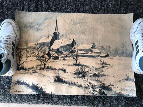 Tekening J.B Van Genechten 1960, Antiek en Kunst, Kunst | Tekeningen en Fotografie, Ophalen