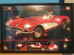 verlichte kader met afbeelding  rode Corvette T-Bird 1958, Photo ou Poster, 75 à 100 cm, Enlèvement, Utilisé