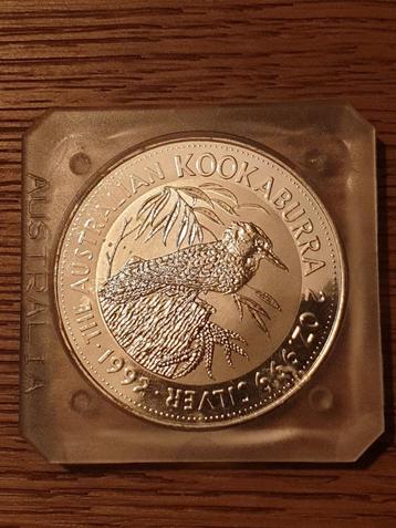 Kookaburra 1992 Australie en argent de 2 oz dans sa capsule, Envoi, Monnaie en vrac, Argent