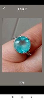 Sterling zilveren ring met grote natuurlijke blauwe topa, Handtassen en Accessoires, Ringen, Blauw, Nieuw, Ophalen of Verzenden