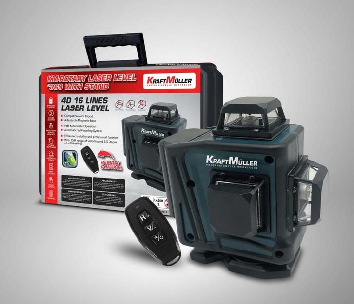 Niveau laser 4D 36016 lignes avec support KRAFTMULLER, Bricolage & Construction, Instruments de mesure, Neuf, Distance, Enlèvement