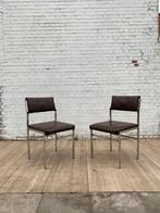 6 Vintage Chromen Stoelen – Bruin Kunstleder | Bauhaus Stijl, Huis en Inrichting, Stoelen, Ophalen, Zo goed als nieuw, Bruin