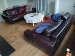 Lederen bank, Huis en Inrichting, Zetels | Zetels, Ophalen, Gebruikt, Driepersoons, 200 tot 250 cm
