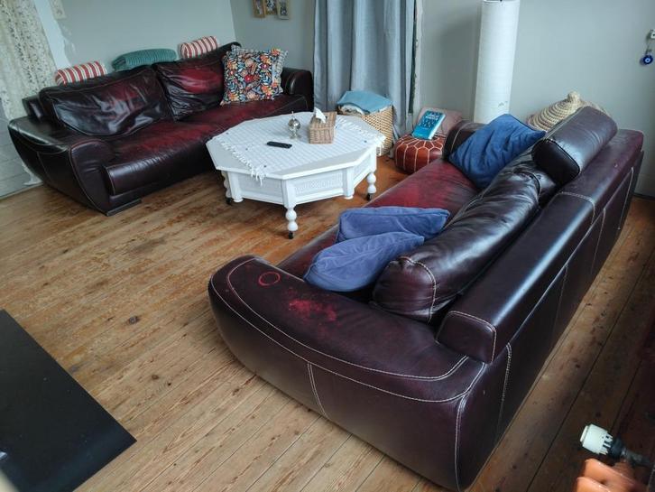 Lederen bank, Huis en Inrichting, Zetels | Zetels, Gebruikt, Driepersoons, 200 tot 250 cm, 75 tot 100 cm, Leer, Ophalen