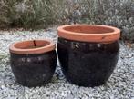 Twee geglazuurde bloempotten, Ophalen, Gebruikt, Rond, Tuin