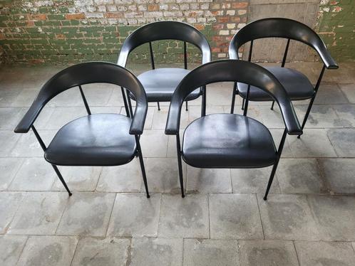 4 vintage eetkamerstoelen Fasem P70 Giancarlo Vengi, Huis en Inrichting, Stoelen, Zo goed als nieuw, Vier, Zwart, Ophalen