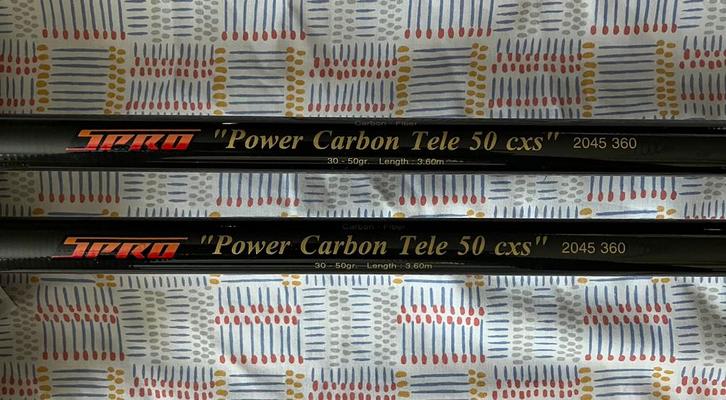 2 stuks Spro power carbon tele 50 cxs 3,60mtr 30-50gr, Watersport en Boten, Hengelsport | Algemeen, Gebruikt, Werphengel, Ophalen