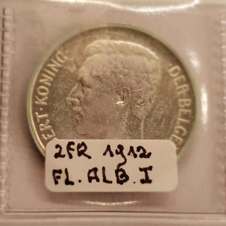 2 francs - Albert Ier en néerlandais 1912, Postzegels en Munten, Munten | België, Zilver, Zilver, Ophalen of Verzenden