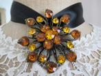 hanger-bronzen armatuur-gefacetteerde steentjes-VINTAGE, Handtassen en Accessoires, Antieke sieraden, Ophalen of Verzenden, Hanger