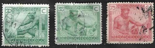 3 Postzegels 1927 Belgisch Congo Inheemse ambachten en nijve, Postzegels en Munten, Postzegels | Afrika, Gestempeld, Overige landen