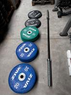 140kg Ziva Competition Urethane Bumper Plates+ Barbell 220cm, Sport en Fitness, Halterschijven, Gebruikt, Ophalen