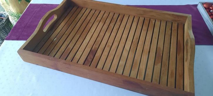 Houten dienblad in teak / zwaar / 58cmx38cmx8cm, Huis en Inrichting, Woonaccessoires | Dienbladen, Zo goed als nieuw, Hout, Rechthoekig