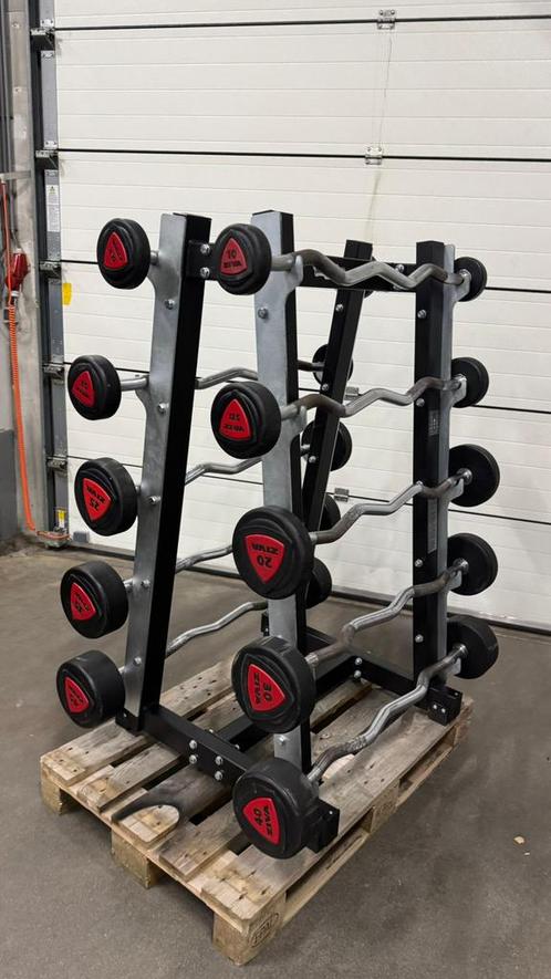 Ziva Vaste Ez Barbells 10kg t/m 45kg + Technogym Opbergrek, Sport en Fitness, Fitnessmaterialen, Gebruikt, Halterstangen, Ophalen