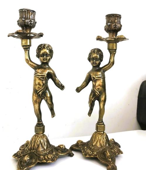 Bougeoir Ange Art Nouveau Putto bronzé H25😍💑🤗👌, Antiquités & Art, Antiquités | Bougeoirs, Cuivre ou Bronze, Enlèvement ou Envoi