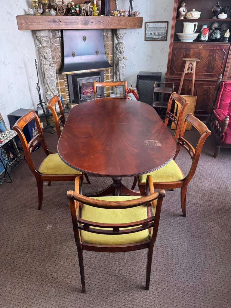 Antieke eettafel met 6 stoelen – ca. 19e eeuw / Empire-stijl, Antiquités & Art, Antiquités | Meubles | Tables, Enlèvement