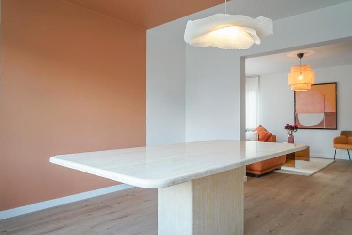 Travertin eettafel 200-100-75 cm.           jaren '60, Huis en Inrichting, Tafels | Eettafels, Zo goed als nieuw, Ophalen