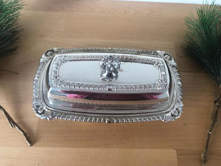 Beurrier ancien en métal argenté, Antiek en Kunst, Antiek | Glaswerk en Kristal, Ophalen of Verzenden