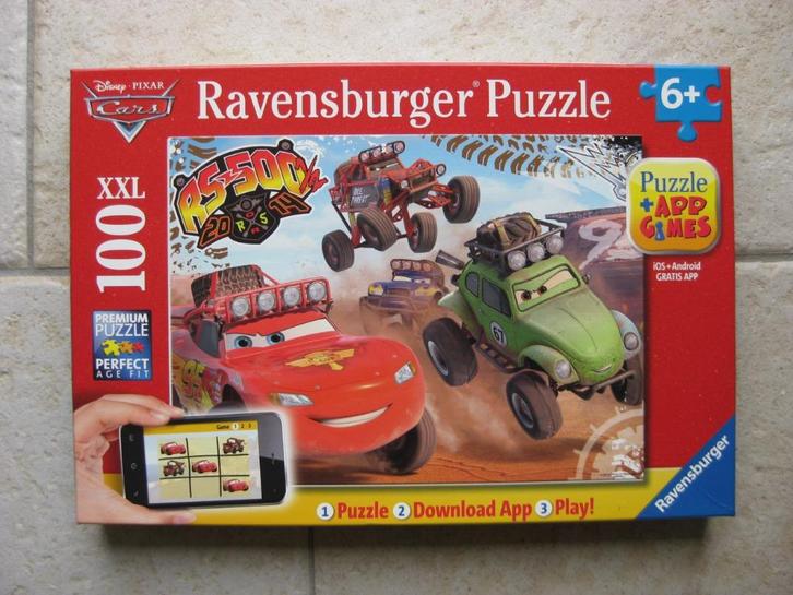 Cars puzzel 100 stuks XXL + app games, Kinderen en Baby's, Speelgoed | Kinderpuzzels, Zo goed als nieuw, 6 jaar of ouder, Meer dan 50 stukjes