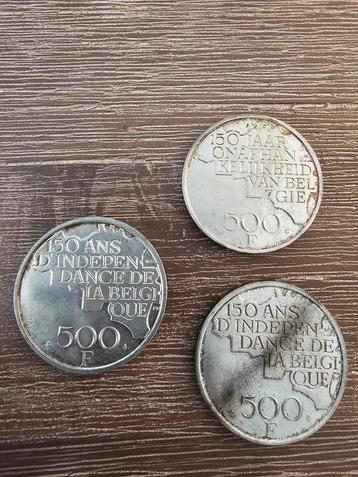 PIÈCE DE 500 francs - 150 ans de l'indépendance de la Belgiq, Enlèvement ou Envoi, Plaqué argent