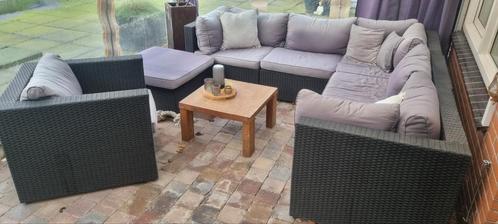 Nette loungeset, Tuin en Terras, Tuinsets en Loungesets, Gebruikt, Loungeset, Wicker, 6 zitplaatsen, Hocker, Ophalen