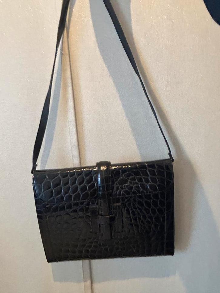 Louise Fontaine zwarte tas met krokodil, Handtassen en Accessoires, Tassen | Damestassen, Schoudertasje, Zwart, Ophalen of Verzenden