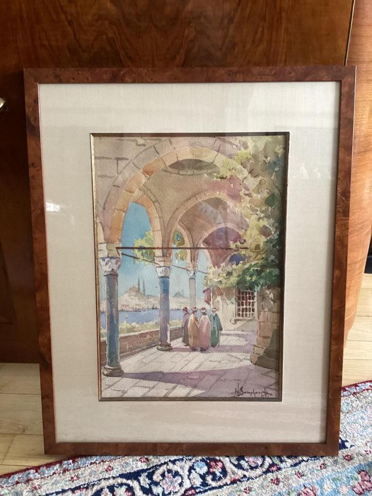 Aquarelle Istanbul  getekend Saraphanoff. 285/Da., Antiek en Kunst, Kunst | Schilderijen | Klassiek, Ophalen of Verzenden
