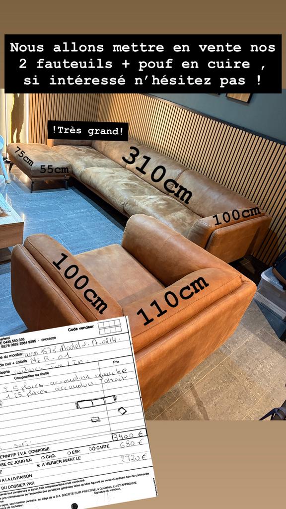 Divan cuir cognac, Huis en Inrichting, Fauteuils, Zo goed als nieuw, Leer, 125 cm of meer, 75 tot 100 cm, Ophalen