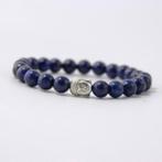 Lapis Lazuli armband met zilverkleurige Boeddhakraal, Enlèvement ou Envoi, Neuf, Bleu, Élastique