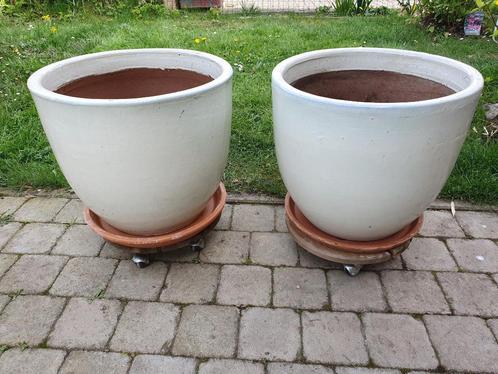 Pot céramique diam. 50cm + soucoupe et plateau à roulettes, Tuin en Terras, Tuinvazen, Ophalen