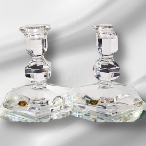 2 Vintage Val Saint Lambert Cristal Candlestick, Antiek en Kunst, Antiek | Kandelaars, Kristal, Ophalen
