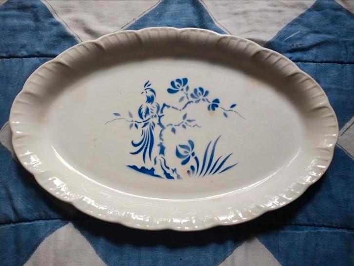 Digoin Sarreguimines Paradis paradijsvogel blauw wit schotel, Antiek en Kunst, Antiek | Schalen, Ophalen of Verzenden