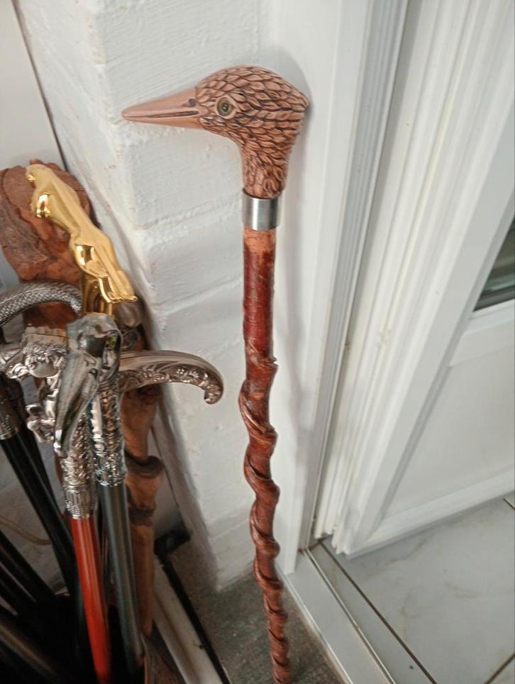 Canne en bois naturel noisetier torturé, Antiquités & Art, Curiosités & Brocante