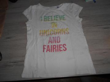 wit zomers t shirt unicorn maat 128