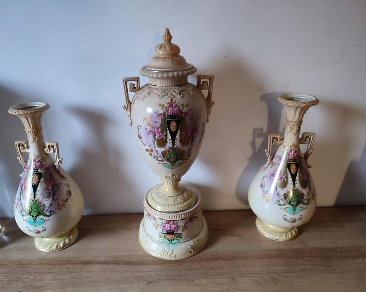 Zeldzaam 3delig schouwstuk Grimwade's Winton Stoke on Trent, Antiek en Kunst, Curiosa en Brocante, Ophalen of Verzenden