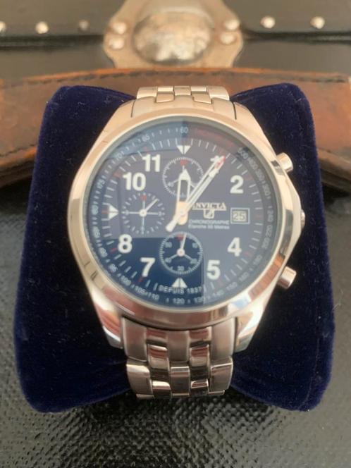 INVICTA marineblauw tachymeter chronograaf horloge, Handtassen en Accessoires, Horloges | Antiek, Ophalen of Verzenden