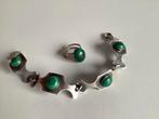 set moderniste vintage de bracelet et bague en malachite, Enlèvement ou Envoi, Acier, Vert, Utilisé