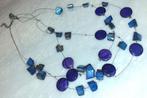 Halsketting paarse en blauwe parelmoer laagjes, Handtassen en Accessoires, Kettingen, Verzenden, Blauw, Steen of Mineraal, Met edelsteen