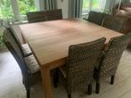 Teak tafel en 8 stoelen, Huis en Inrichting, Tafels | Eettafels, Ophalen, Zo goed als nieuw, Vierkant, Teakhout