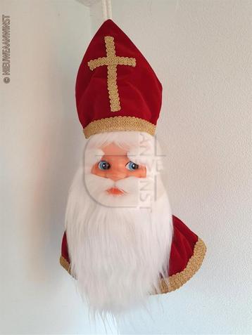 Authentiek etalage Sinterklaas hoofd - 65 cm, rood/goud