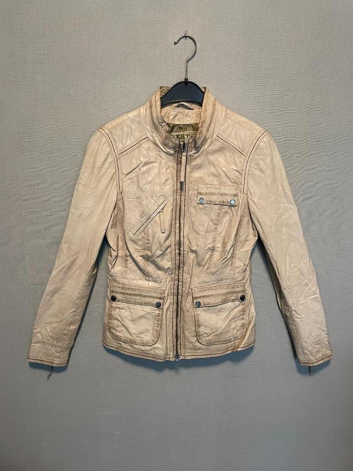 Beige lederen jas van Milestone (M/38), Kleding | Dames, Jassen | Zomer, Zo goed als nieuw, Maat 38/40 (M), Beige, Ophalen of Verzenden